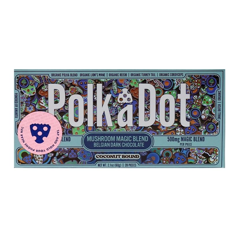 Coconut Bound PolkaDot Magic Mushroom Belgian Dark Chocolate 500mg